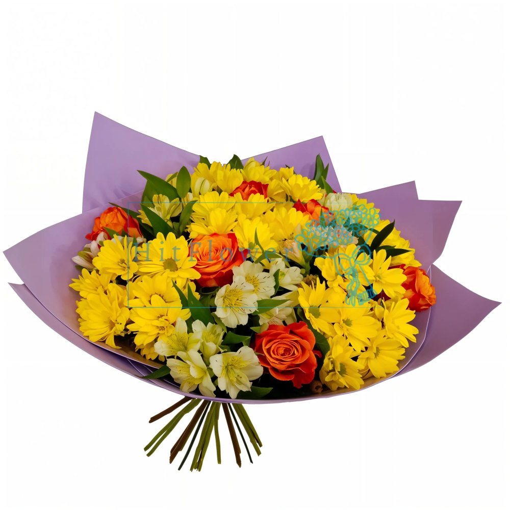 Букет цветов Сицилия Букет цветов из: Розы, Хризантемы и Альстромерии